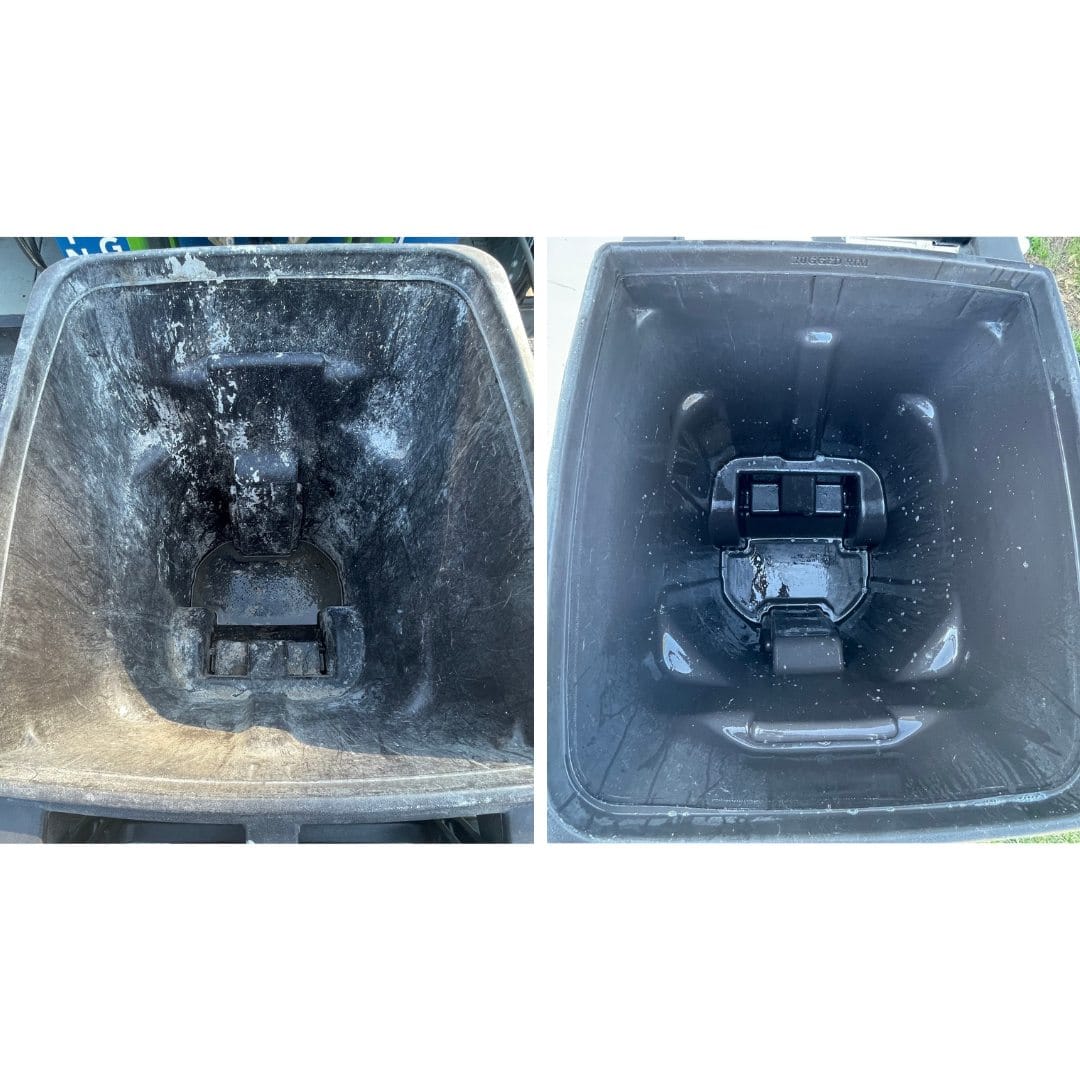 Trash bin before and after professional cleaning in Charleston SC